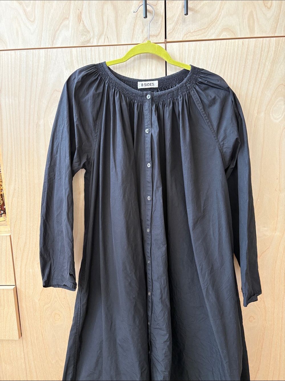 B SIDES Black Gathered Button-Front Dress small EUC